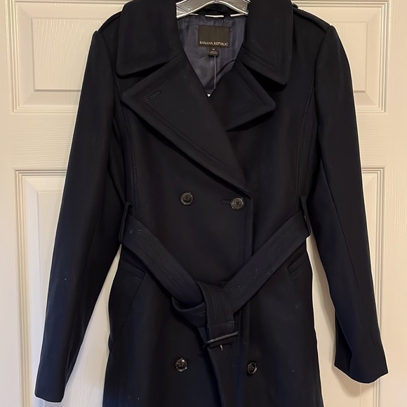 Banana Republic Navy Blue Double Breasted Wool Winter Coat Size M - Picture 2 of 12